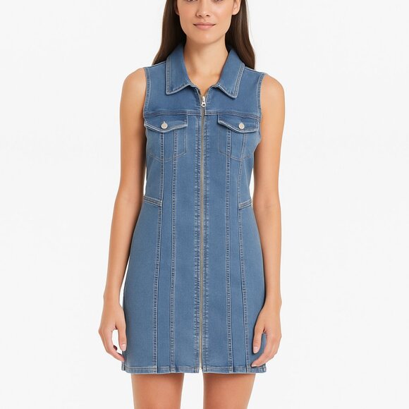 Forever 21 Dresses & Skirts - Forever 21 Blue Denim Zip-Front Midi Dress